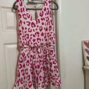 Caramel Fuchsia and White Leopard Print Romper